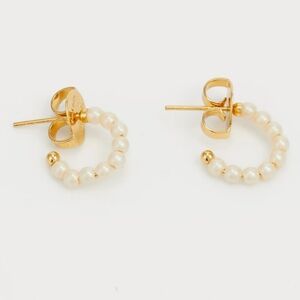 Kate Spade Tiny Twinkles Pearl and Gold Hoop Earrings